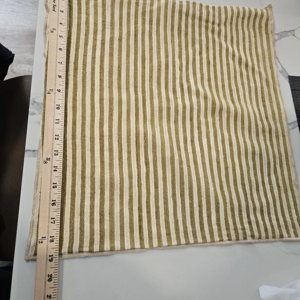 S/2 West Elm Striped Olive and Cream Silk Cotton Pillow Covers 20x20